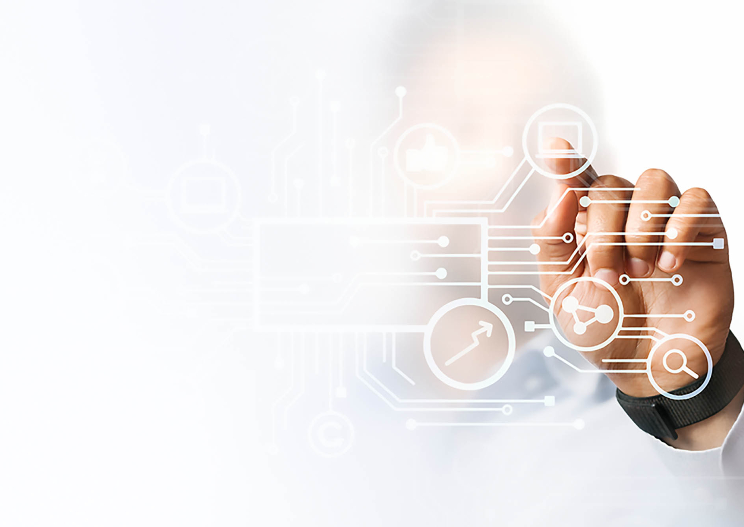 Businessman pointing at his presentation on the futuristic digital screen