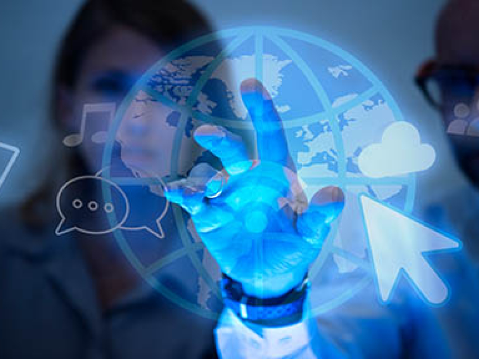 Business people browsing the web on a screen