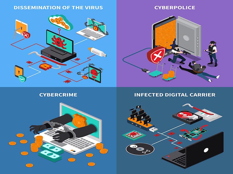 Hardware protection concept icons set with infected digital carrier symbols isometric isolated vector illustration